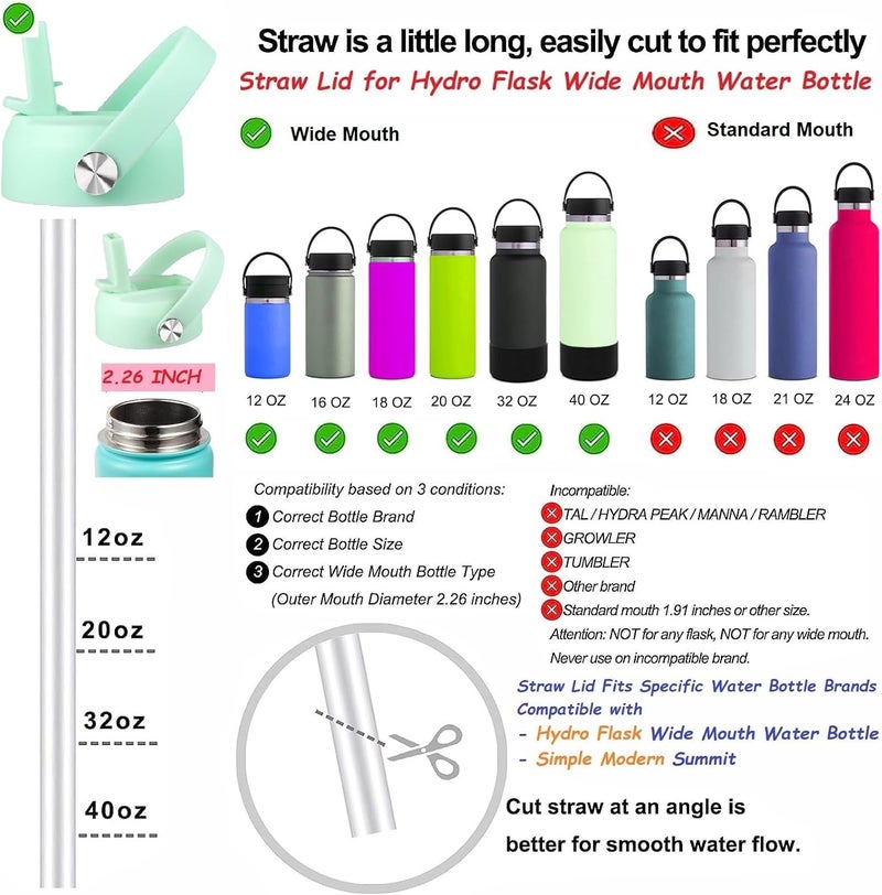 KMN Straw Lid for Hydro Flask Wide Mouth, Lids with Straw for Hydroflask 12 16 18 20 32 40 oz Wide Mouth, Replacement Straw Cap for Hydroflask, Top Sport Bottle Lids Accessories - Image 3
